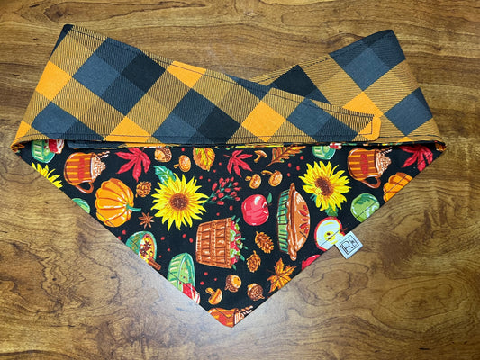 Autumn Vibes & Orange Halloween Buffalo Check Reversible Bandana