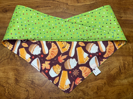 Thanksgiving Sweets & Green Polka Dot Reversible Tie Bandana